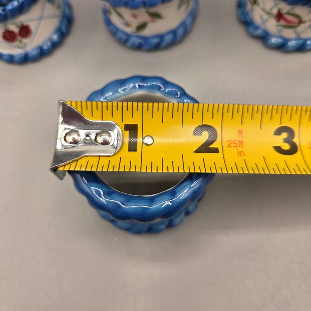 Floral Blue Ceramic Napkin Rings Enesco by Pamela Silin-Patton Set of 7 - Picture 6 of 7
